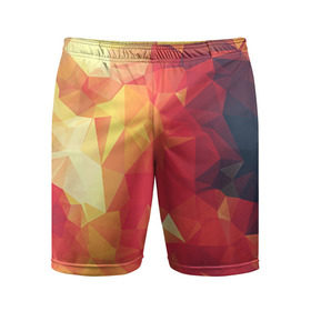 Мужские шорты 3D спортивные с принтом Низкополигональная текстура в Белгороде,  |  | lowpoly | желтый красный | оранжевый | полигон | полигоны | текстура