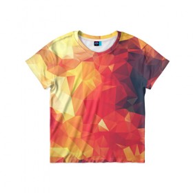 Детская футболка 3D с принтом Низкополигональная текстура в Белгороде, 100% гипоаллергенный полиэфир | прямой крой, круглый вырез горловины, длина до линии бедер, чуть спущенное плечо, ткань немного тянется | lowpoly | желтый красный | оранжевый | полигон | полигоны | текстура