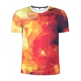 Мужская футболка 3D спортивная с принтом Низкополигональная текстура в Белгороде, 100% полиэстер с улучшенными характеристиками | приталенный силуэт, круглая горловина, широкие плечи, сужается к линии бедра | lowpoly | желтый красный | оранжевый | полигон | полигоны | текстура