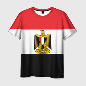 Мужская футболка 3D с принтом Флаг и герб Египта в Белгороде, 100% полиэфир | прямой крой, круглый вырез горловины, длина до линии бедер | символ страна