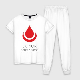Женская пижама хлопок с принтом Донор в Белгороде, 100% хлопок | брюки и футболка прямого кроя, без карманов, на брюках мягкая резинка на поясе и по низу штанин | 14 июня | blood | donor | донор | донорство | здоровье | кровь | медицина | органы | переливание | помощь | пульс | сердце