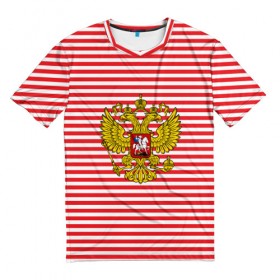 Мужская футболка 3D с принтом Тельняшка ВВ и герб РФ в Белгороде, 100% полиэфир | прямой крой, круглый вырез горловины, длина до линии бедер | красный | полосатый