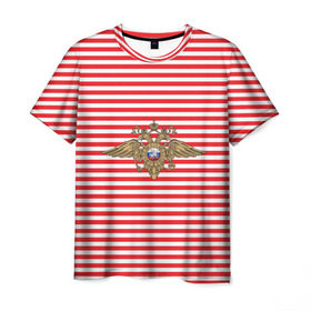 Мужская футболка 3D с принтом Тельняшка ВВ и герб МВД в Белгороде, 100% полиэфир | прямой крой, круглый вырез горловины, длина до линии бедер | красный | мвд | омон | спецназ