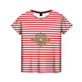 Женская футболка 3D с принтом Тельняшка ВВ и герб МВД в Белгороде, 100% полиэфир ( синтетическое хлопкоподобное полотно) | прямой крой, круглый вырез горловины, длина до линии бедер | Тематика изображения на принте: красный | мвд | омон | спецназ