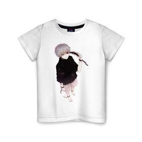Детская футболка хлопок с принтом Канеки в Белгороде, 100% хлопок | круглый вырез горловины, полуприлегающий силуэт, длина до линии бедер | tokyo ghoul | typical uta | канеки | конеки | токийский гуль | ута