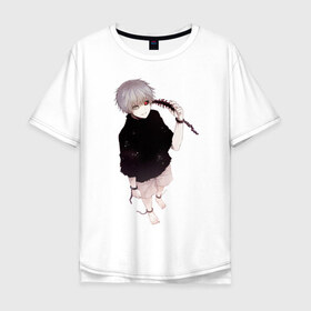 Мужская футболка хлопок Oversize с принтом Канеки в Белгороде, 100% хлопок | свободный крой, круглый ворот, “спинка” длиннее передней части | tokyo ghoul | typical uta | канеки | конеки | токийский гуль | ута
