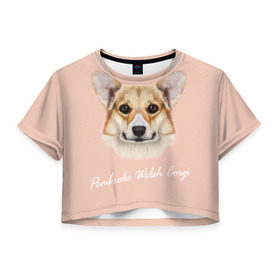 Женская футболка 3D укороченная с принтом Корги в Белгороде, 100% полиэстер | круглая горловина, длина футболки до линии талии, рукава с отворотами | Тематика изображения на принте: вельш корги | как в рекламе | коржик | пемброк | собака | щенок