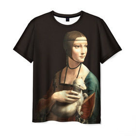 Мужская футболка 3D с принтом Дама с горностаем в Белгороде, 100% полиэфир | прямой крой, круглый вырез горловины, длина до линии бедер | возрождение | горностаем | горностай | да винчи | дама | искусство | ласка | леонардо | о.м.с.к. | портрет