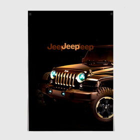Постер с принтом Jeep в Белгороде, 100% бумага
 | бумага, плотность 150 мг. Матовая, но за счет высокого коэффициента гладкости имеет небольшой блеск и дает на свету блики, но в отличии от глянцевой бумаги не покрыта лаком | brand | car | chrysler | jeep | logo | usa | автомобиль | джип | крайслер | логотип | марка | сша