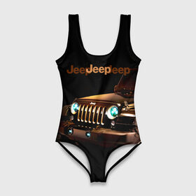 Купальник-боди 3D с принтом Jeep в Белгороде, 82% полиэстер, 18% эластан | Круглая горловина, круглый вырез на спине | brand | car | chrysler | jeep | logo | usa | автомобиль | джип | крайслер | логотип | марка | сша