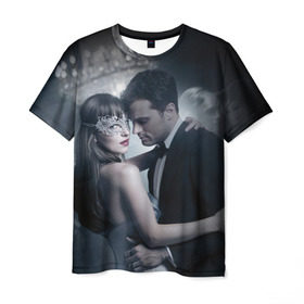 Мужская футболка 3D с принтом Анастейша и Мистер Грей в Белгороде, 100% полиэфир | прямой крой, круглый вырез горловины, длина до линии бедер | 50 shades of grey | 50 оттенков серого