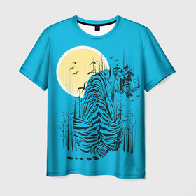 Мужская футболка 3D с принтом тигр в Белгороде, 100% полиэфир | прямой крой, круглый вырез горловины, длина до линии бедер | Тематика изображения на принте: арт | бамбук | восток | графика | живопись | китай | луна | небо | ночь | полосы | птицы | рисунок | творчество | хищник | япония
