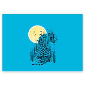 Поздравительная открытка с принтом тигр в Белгороде, 100% бумага | плотность бумаги 280 г/м2, матовая, на обратной стороне линовка и место для марки
 | Тематика изображения на принте: арт | бамбук | восток | графика | живопись | китай | луна | небо | ночь | полосы | птицы | рисунок | творчество | хищник | япония