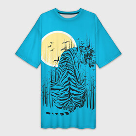 Платье-футболка 3D с принтом тигр в Белгороде,  |  | арт | бамбук | восток | графика | живопись | китай | луна | небо | ночь | полосы | птицы | рисунок | творчество | хищник | япония