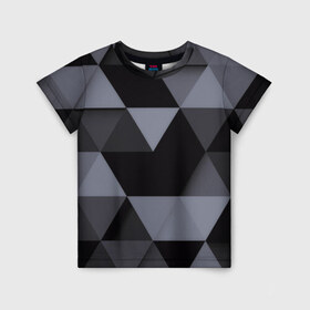 Детская футболка 3D с принтом Геометрия в Белгороде, 100% гипоаллергенный полиэфир | прямой крой, круглый вырез горловины, длина до линии бедер, чуть спущенное плечо, ткань немного тянется | 3d | abstract | gray | lowpoly | polygon | triangle | абстракция | геометрия | полигоны | треугольники