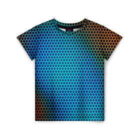 Детская футболка 3D с принтом object grid в Белгороде, 100% гипоаллергенный полиэфир | прямой крой, круглый вырез горловины, длина до линии бедер, чуть спущенное плечо, ткань немного тянется | Тематика изображения на принте: dot | абстракция | метал | сетка | текстура