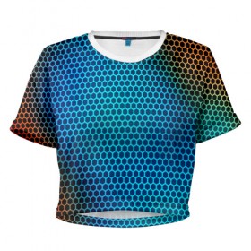 Женская футболка 3D укороченная с принтом object grid в Белгороде, 100% полиэстер | круглая горловина, длина футболки до линии талии, рукава с отворотами | dot | абстракция | метал | сетка | текстура