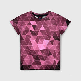 Детская футболка 3D с принтом Розовые треугольники в Белгороде, 100% гипоаллергенный полиэфир | прямой крой, круглый вырез горловины, длина до линии бедер, чуть спущенное плечо, ткань немного тянется | abstract | gray | lowpoly | polygon | triangle | абстракция | геометрия | полигоны | треугольники