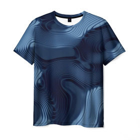 Мужская футболка 3D с принтом Lullaby blue в Белгороде, 100% полиэфир | прямой крой, круглый вырез горловины, длина до линии бедер | волны | синий | темный