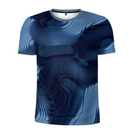 Мужская футболка 3D спортивная с принтом Lullaby blue в Белгороде, 100% полиэстер с улучшенными характеристиками | приталенный силуэт, круглая горловина, широкие плечи, сужается к линии бедра | волны | синий | темный