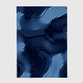 Постер с принтом Lullaby blue в Белгороде, 100% бумага
 | бумага, плотность 150 мг. Матовая, но за счет высокого коэффициента гладкости имеет небольшой блеск и дает на свету блики, но в отличии от глянцевой бумаги не покрыта лаком | волны | синий | темный