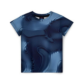 Детская футболка 3D с принтом Lullaby blue в Белгороде, 100% гипоаллергенный полиэфир | прямой крой, круглый вырез горловины, длина до линии бедер, чуть спущенное плечо, ткань немного тянется | Тематика изображения на принте: волны | синий | темный