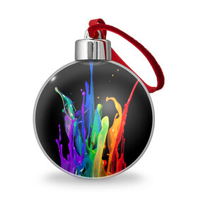 Ёлочный шар с принтом Краски в Белгороде, Пластик | Диаметр: 77 мм | background | black | bright | paint | rainbow | spectrum | splash | spray | брызги | всплеск | краски | радуга | спектр | фон | черный | яркие