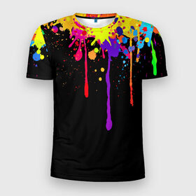 Мужская футболка 3D спортивная с принтом Краски в Белгороде, 100% полиэстер с улучшенными характеристиками | приталенный силуэт, круглая горловина, широкие плечи, сужается к линии бедра | Тематика изображения на принте: брызги | капли | кляксы | краски | спектр | яркие