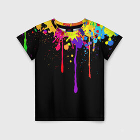 Детская футболка 3D с принтом Краски в Белгороде, 100% гипоаллергенный полиэфир | прямой крой, круглый вырез горловины, длина до линии бедер, чуть спущенное плечо, ткань немного тянется | брызги | капли | кляксы | краски | спектр | яркие