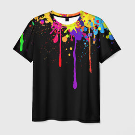 Мужская футболка 3D с принтом Краски в Белгороде, 100% полиэфир | прямой крой, круглый вырез горловины, длина до линии бедер | брызги | капли | кляксы | краски | спектр | яркие