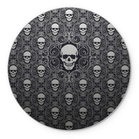 Коврик круглый с принтом Black Milk - Skulls - Черепа в Белгороде, резина и полиэстер | круглая форма, изображение наносится на всю лицевую часть | black milk | metall | pattern | rock | skulls | патерн | узор | череп | черепа | черная