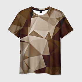 Мужская футболка 3D с принтом Brown geometry в Белгороде, 100% полиэфир | прямой крой, круглый вырез горловины, длина до линии бедер | abstraction | геометрия | грани | полигоны | текстура | треугольники