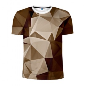 Мужская футболка 3D спортивная с принтом Brown geometry в Белгороде, 100% полиэстер с улучшенными характеристиками | приталенный силуэт, круглая горловина, широкие плечи, сужается к линии бедра | abstraction | геометрия | грани | полигоны | текстура | треугольники