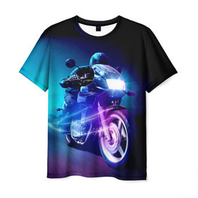Мужская футболка 3D с принтом Мотоциклист в Белгороде, 100% полиэфир | прямой крой, круглый вырез горловины, длина до линии бедер | city | light | motocross | motorcycle | motorcyclist | night | silhouette | speed | город | мотокросс | мотоцикл | мотоциклист | ночь | свет | силуэт | скорость