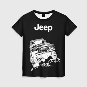 Женская футболка 3D с принтом Jeep в Белгороде, 100% полиэфир ( синтетическое хлопкоподобное полотно) | прямой крой, круглый вырез горловины, длина до линии бедер | автомобиль | джип | марка | машина