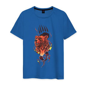 Мужская футболка хлопок с принтом Медведь Тотем в Белгороде, 100% хлопок | прямой крой, круглый вырез горловины, длина до линии бедер, слегка спущенное плечо. | бусы | индейский | след | тотемное животное