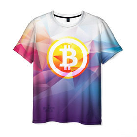 Мужская футболка 3D с принтом Биткоин - Bitcoin Geometria в Белгороде, 100% полиэфир | прямой крой, круглый вырез горловины, длина до линии бедер | bitcoin | coin | crypto | geometria | polygon | биткоин | геометрия | коин | криптовалюта | полигон