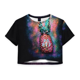 Женская футболка 3D укороченная с принтом Fashion Party в Белгороде, 100% полиэстер | круглая горловина, длина футболки до линии талии, рукава с отворотами | aloha | beaches | bride | ананас | девичник | невеста | пляж | пляжная вечеринка | тропики | фрукты
