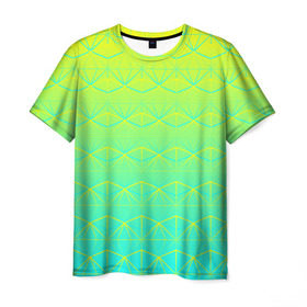 Мужская футболка 3D с принтом Летний бриз в Белгороде, 100% полиэфир | прямой крой, круглый вырез горловины, длина до линии бедер | summer | градиент | желтый | зеленый | лето | синий | узор