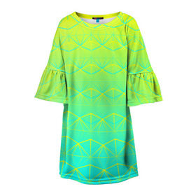 Детское платье 3D с принтом Летний бриз в Белгороде, 100% полиэстер | прямой силуэт, чуть расширенный к низу. Круглая горловина, на рукавах — воланы | summer | градиент | желтый | зеленый | лето | синий | узор
