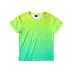 Детская футболка 3D с принтом Летний бриз в Белгороде, 100% гипоаллергенный полиэфир | прямой крой, круглый вырез горловины, длина до линии бедер, чуть спущенное плечо, ткань немного тянется | summer | градиент | желтый | зеленый | лето | синий | узор