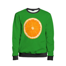 Детский свитшот 3D с принтом Низкополигональный апельсин в Белгороде, 100% полиэстер | свободная посадка, прямой крой, мягкая тканевая резинка на рукавах и понизу свитшота | Тематика изображения на принте: lowpoly | polygonal | апельсин | зеленый | оранджевый | полигон | полигональный | полигоны | яркий