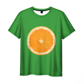Мужская футболка 3D с принтом Низкополигональный апельсин в Белгороде, 100% полиэфир | прямой крой, круглый вырез горловины, длина до линии бедер | Тематика изображения на принте: lowpoly | polygonal | апельсин | зеленый | оранджевый | полигон | полигональный | полигоны | яркий