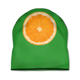 Шапка 3D с принтом Низкополигональный апельсин в Белгороде, 100% полиэстер | универсальный размер, печать по всей поверхности изделия | lowpoly | polygonal | апельсин | зеленый | оранджевый | полигон | полигональный | полигоны | яркий