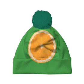 Шапка 3D c помпоном с принтом Низкополигональный апельсин в Белгороде, 100% полиэстер | универсальный размер, печать по всей поверхности изделия | Тематика изображения на принте: lowpoly | polygonal | апельсин | зеленый | оранджевый | полигон | полигональный | полигоны | яркий
