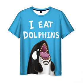 Мужская футболка 3D с принтом Я ем дельфинов в Белгороде, 100% полиэфир | прямой крой, круглый вырез горловины, длина до линии бедер | дельфины | касатка