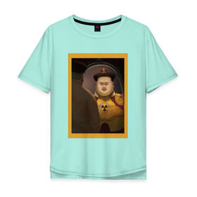 Мужская футболка хлопок Oversize с принтом Счастливый Ким в Белгороде, 100% хлопок | свободный крой, круглый ворот, “спинка” длиннее передней части | Тематика изображения на принте: ким чен ын | северная корея