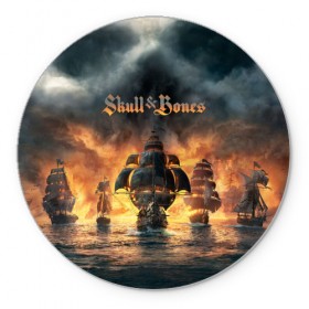 Коврик круглый с принтом Skull and Bones в Белгороде, резина и полиэстер | круглая форма, изображение наносится на всю лицевую часть | игра | корабль | кости | море | огонь | пират | пламя | череп