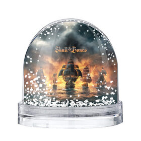 Снежный шар с принтом Skull and Bones в Белгороде, Пластик | Изображение внутри шара печатается на глянцевой фотобумаге с двух сторон | игра | корабль | кости | море | огонь | пират | пламя | череп