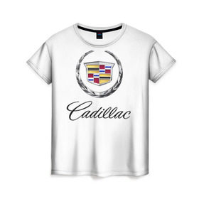 Женская футболка 3D с принтом Cadillac в Белгороде, 100% полиэфир ( синтетическое хлопкоподобное полотно) | прямой крой, круглый вырез горловины, длина до линии бедер | Тематика изображения на принте: авто | кадиллак | марка | машина